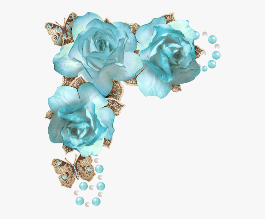 Blue Flowers Corner Border Png, Transparent Clipart