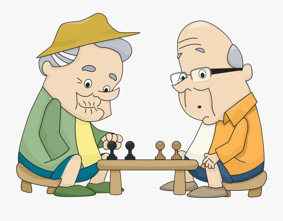 Transparent Elderly People Clipart - Cartoon Old People Playing Games, Transparent Clipart