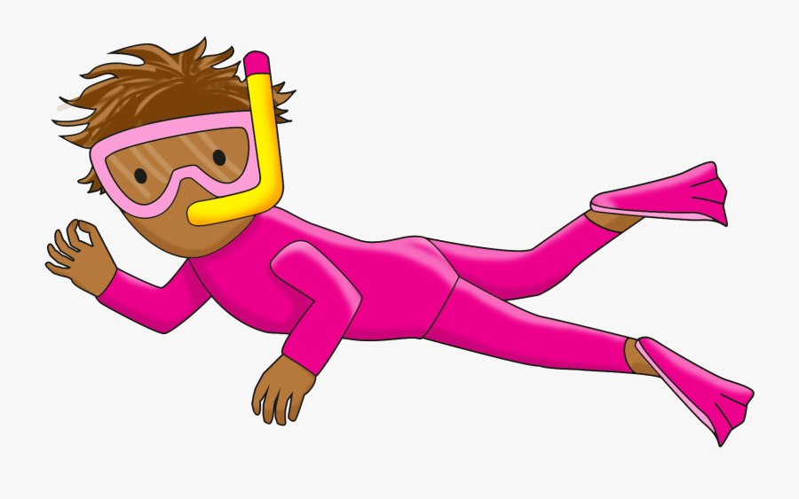 Cartoon Illustration Of A A Baby Diver In A Pink Wetsuit - Pink Cartoon Diver, Transparent Clipart