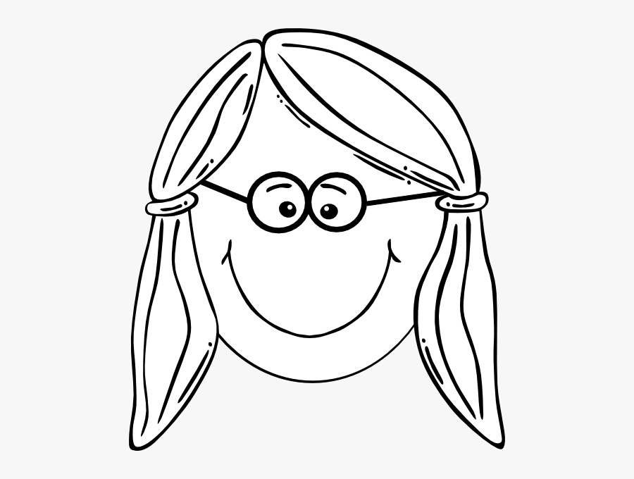 Girl Face With Glasses Clip Art At Clker - Girl Face Clipart Black And White, Transparent Clipart