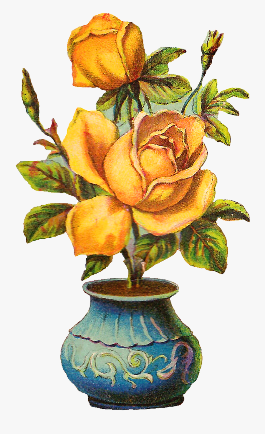 Antique Images Vintage Botanical Yellow Rose Digital, Transparent Clipart