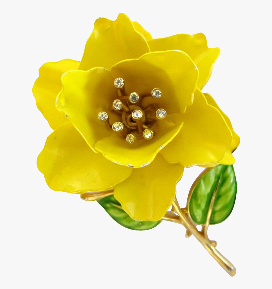 Crown Trifari Yellow Rose Enamel Flower Pin - Artificial Flower, Transparent Clipart