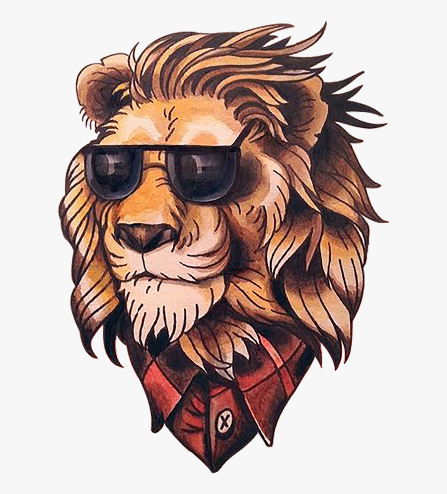 School Old Painted Flash Head Lion Clipart - Tattoo New Old School, Transparent Clipart