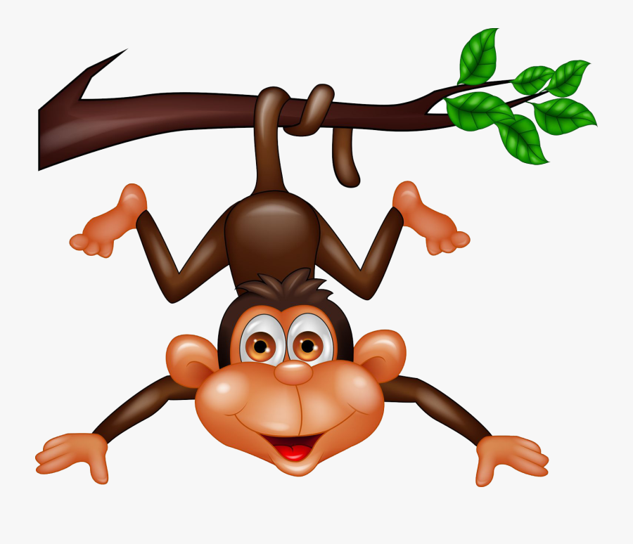 Upside Down Hanging Monkey Clipart Download - Monkey On Tree Cartoon, Transparent Clipart