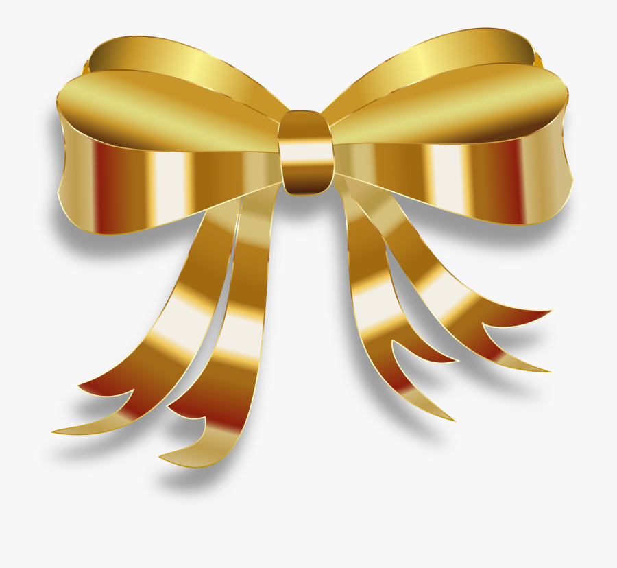 Gold Christmas Bow Clipart - Transparent Png Gold Ribbon Transparent Background, Transparent Clipart