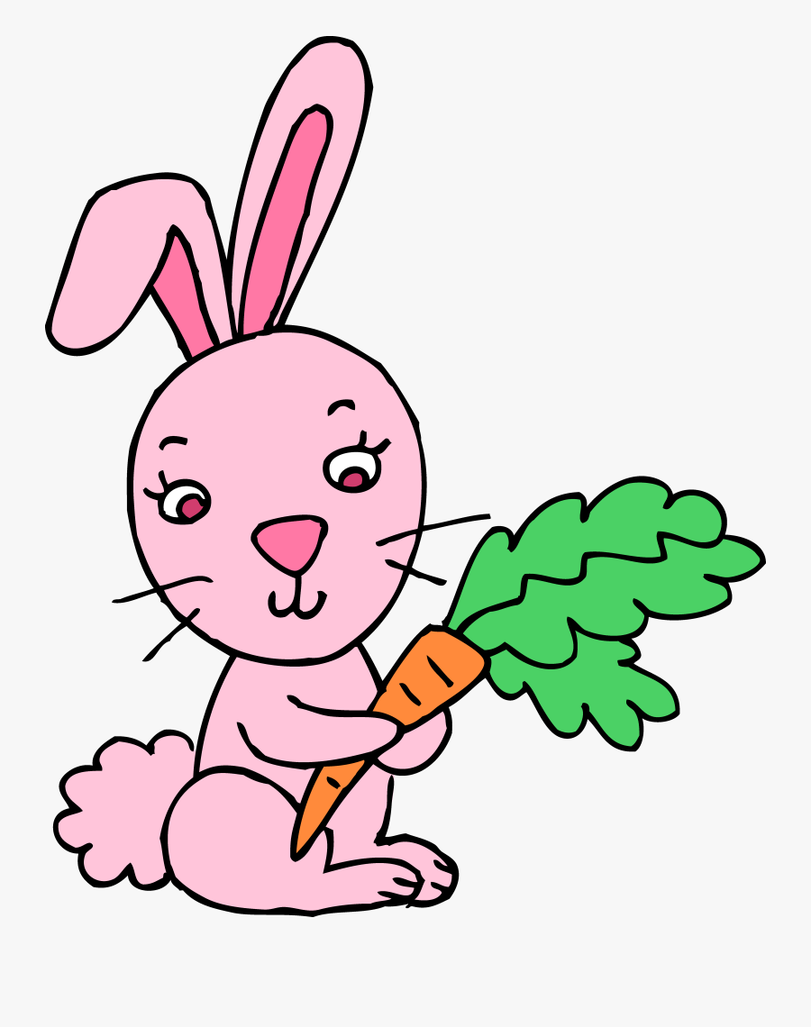 Pink Bunny Rabbit With Carrot - Clip Art Of Rabbit, Transparent Clipart