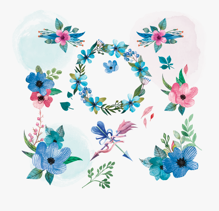 Transparent Teal Flower Clipart Blue Watercolor Flower Elements Vector Free Free Transparent Clipart Clipartkey