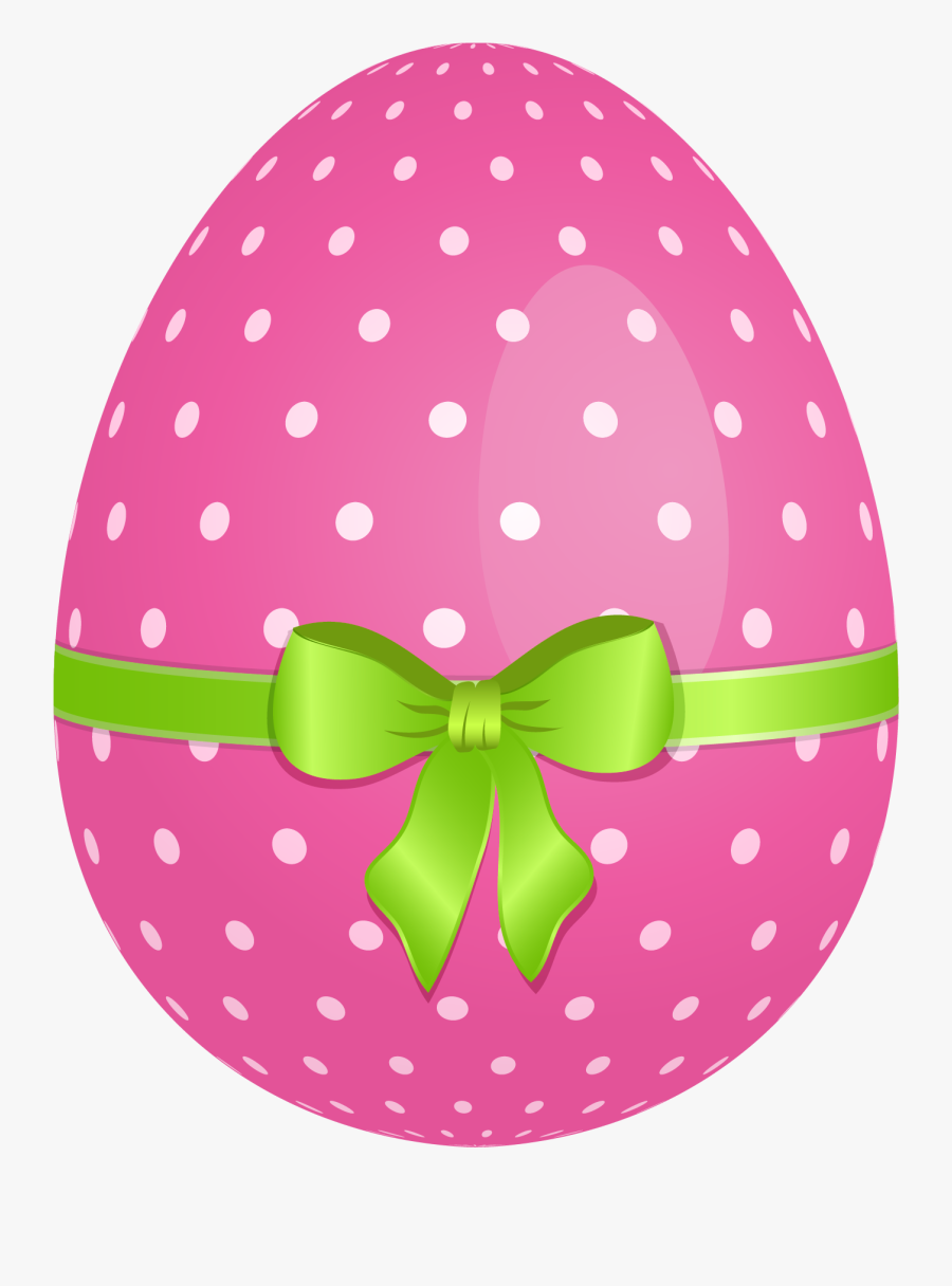 Pink Dotted Easter Egg With Green Bow Clipart - Clip Art Printable Easter Eggs, Transparent Clipart