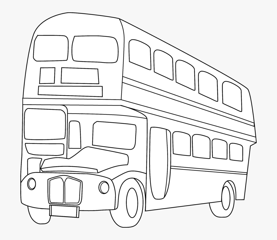 School Bus Black And White Double Decker Bus Clipart - Double Decker Bus Line Drawing, Transparent Clipart