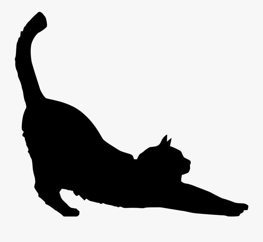 Black Cat Clipart Silhouette Kitten Clip Art Vector - Stretching Cat Silhouette, Transparent Clipart