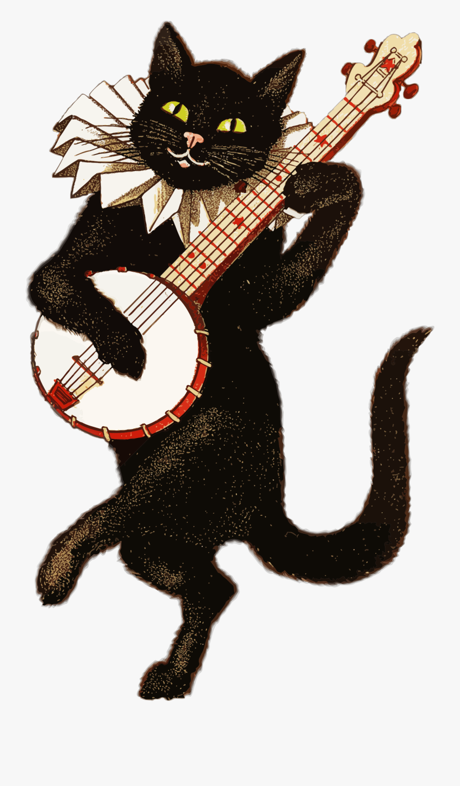 Vintage Cat Playing Banjo Transparent Png - Cat Playing Banjo, Transparent Clipart