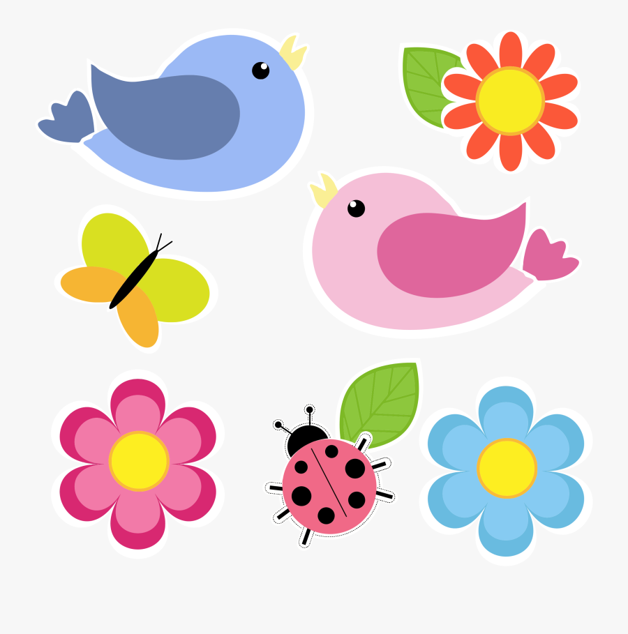 Birds Butterfly Ladybug And Flowers No Background By - Butterfly Flower Clip Art, Transparent Clipart