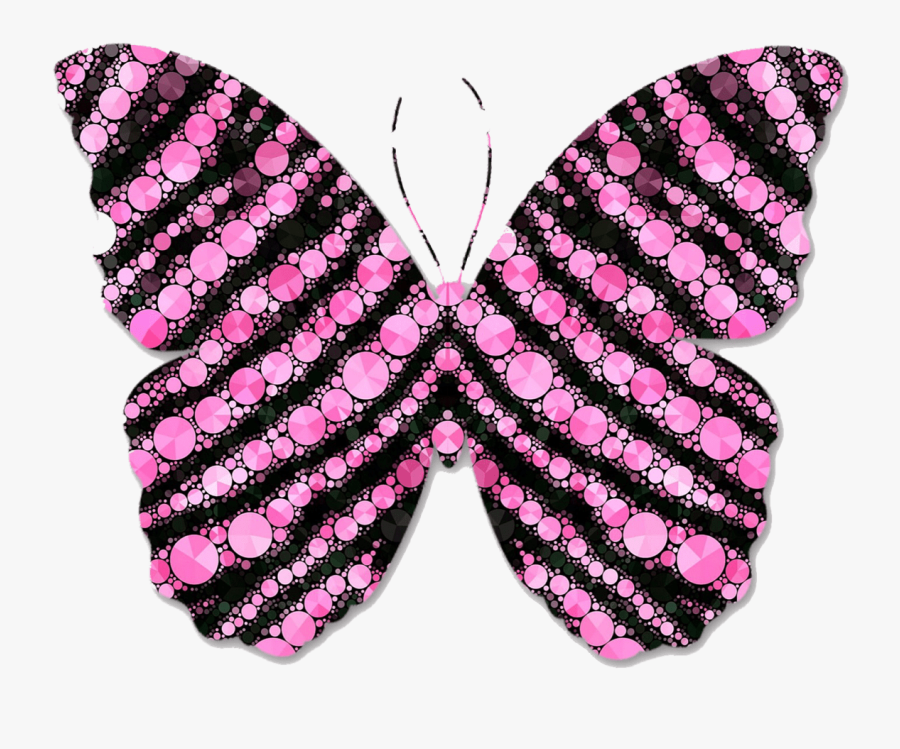 Pink And Black Circles Butterfly Clipart - Butterfly Pink And Back Hd, Transparent Clipart