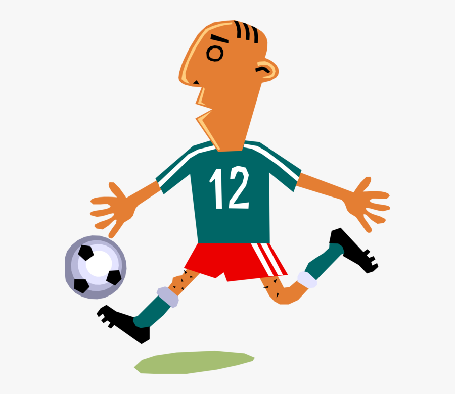 Vector Illustration Of Sport Of Soccer Football Player - Cartoon Soccer Player Kicking Ball, Transparent Clipart