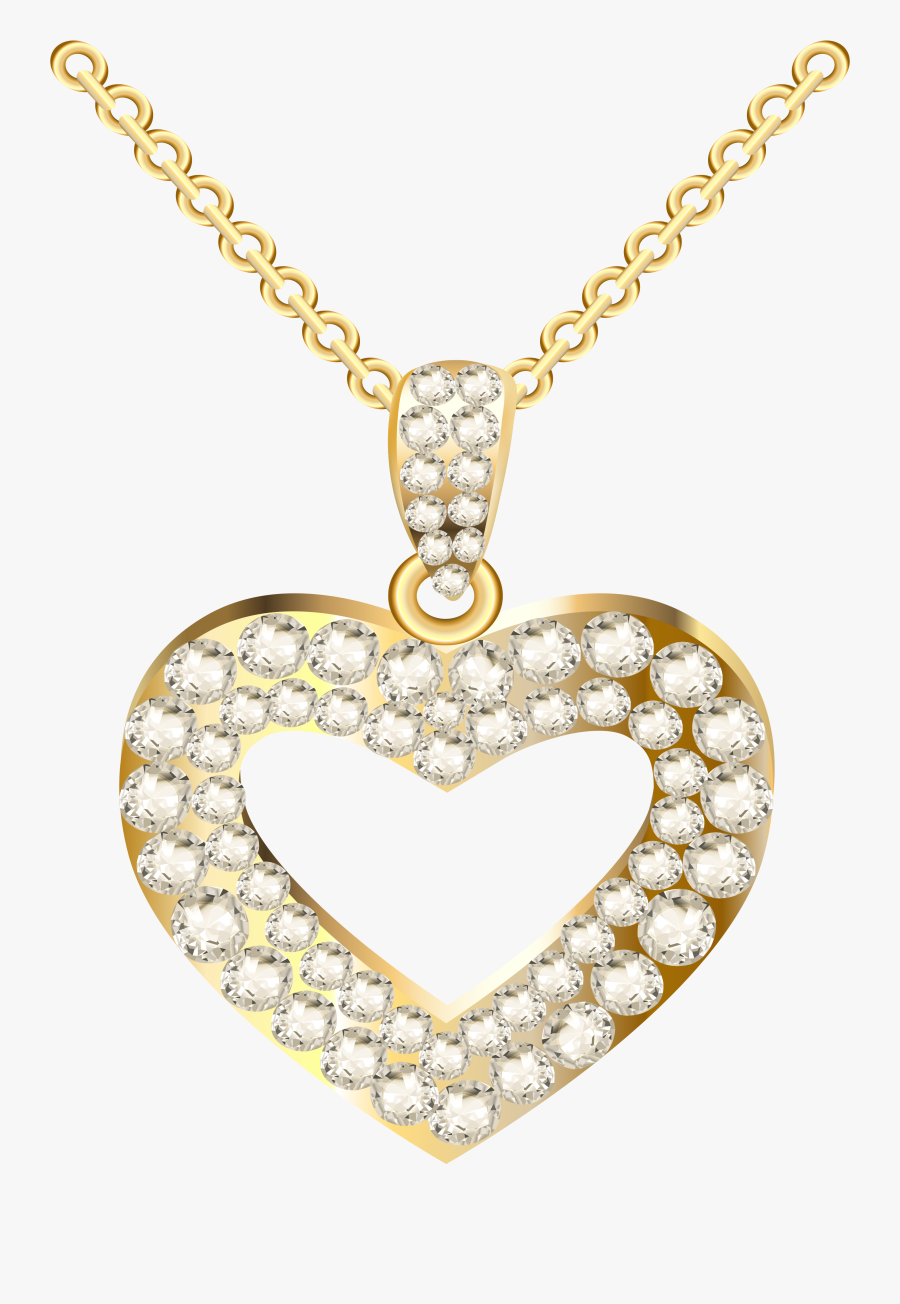 Golden Heart Necklace With Diamonds Png Clipart - Gold Diamond Necklace Png, Transparent Clipart