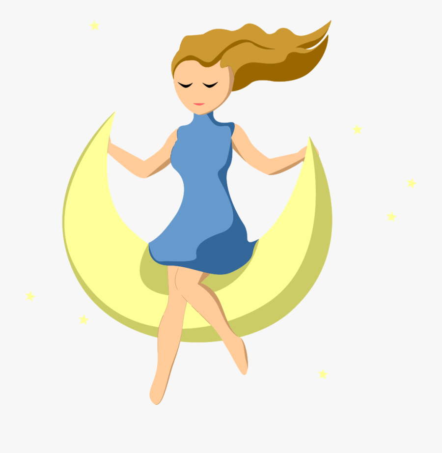 Art,angel,beauty - Girl In A Crescent Moon, Transparent Clipart