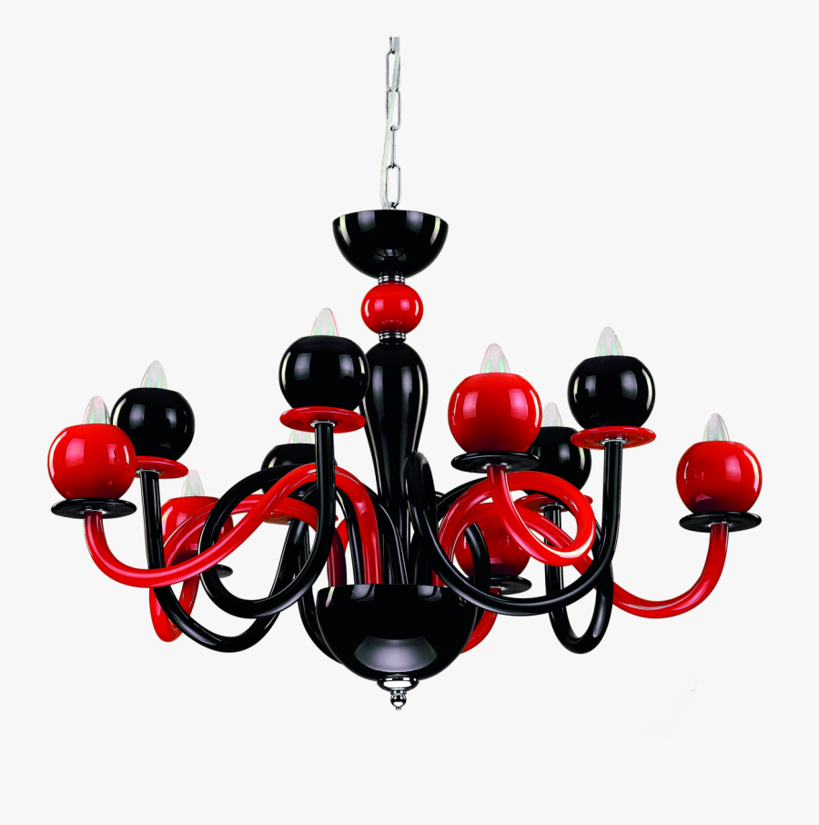 Charming Red And Black Chandelier With 10 Lights - Red And Black Chandelier, Transparent Clipart