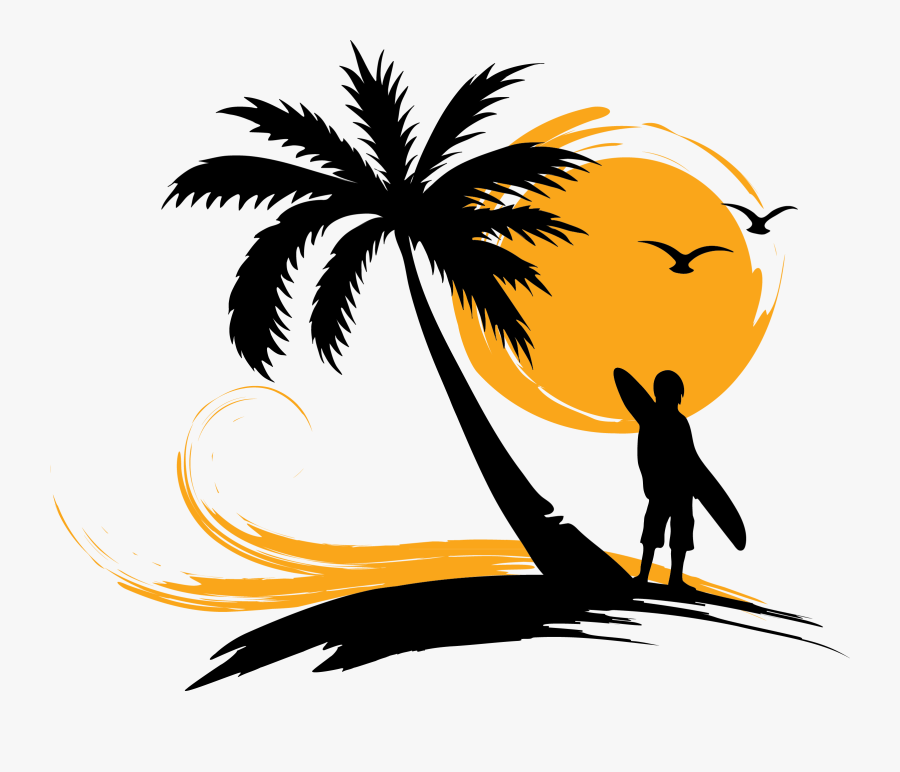 Arecaceae Surfing Sunset Clip Art - Illustration Palm Tree Sun, Transparent Clipart