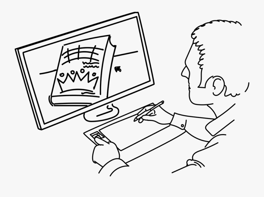 Artist, Designer, Tablet, Computer, Work, Working, - Computer Work Drawing, Transparent Clipart