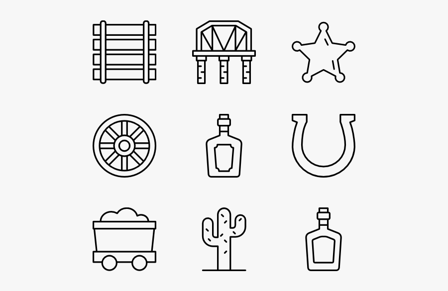 Western - Lineal Icons, Transparent Clipart
