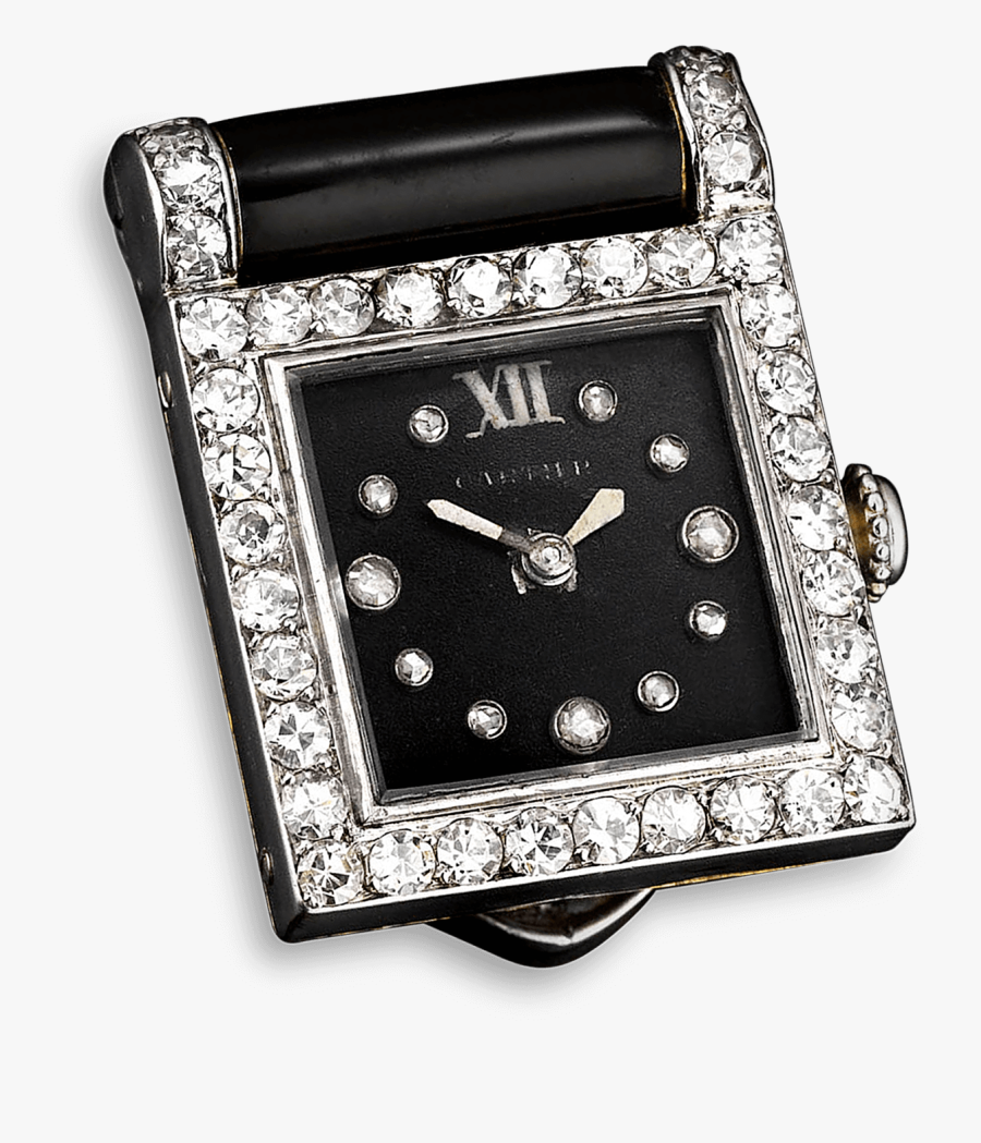 Cartier Art Deco Diamond & Onyx Clip Watch - Cartier Antique Watch With Diamonds, Transparent Clipart