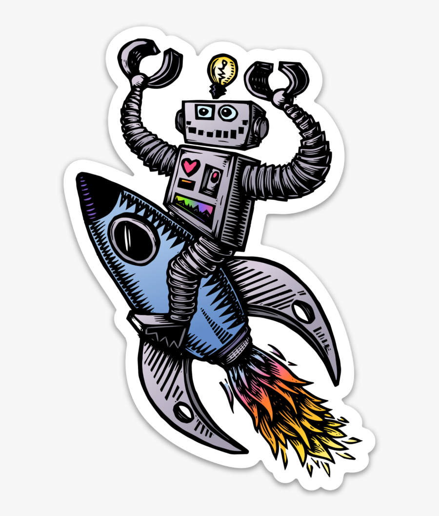 Image Of Robot On A Rocket Ship Sticker, Transparent Clipart