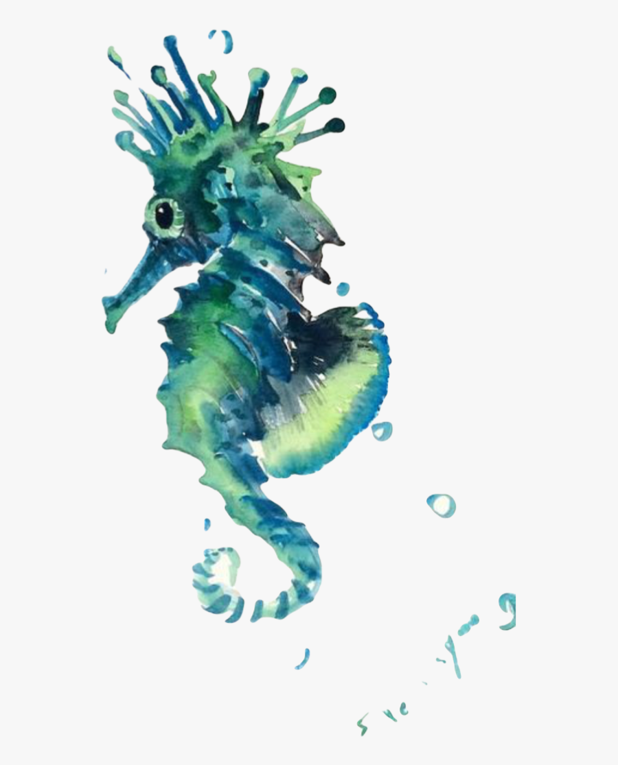 Transparent Blue Seahorse Clipart - Watercolor Sea Creature Clipart, Transparent Clipart