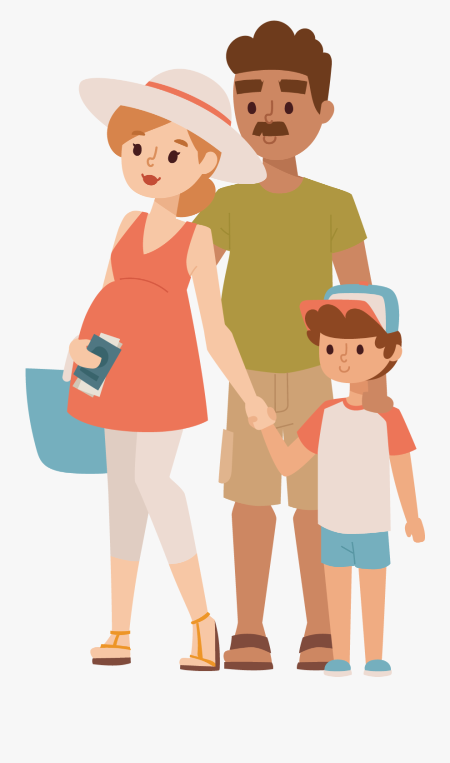 Travel Family Vacation Illustration - Pregnant Women With Family Cartoon, Transparent Clipart