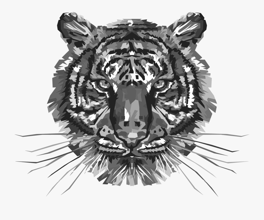 Geometric Tiger Head Grayscale - Colorful Tiger, Transparent Clipart