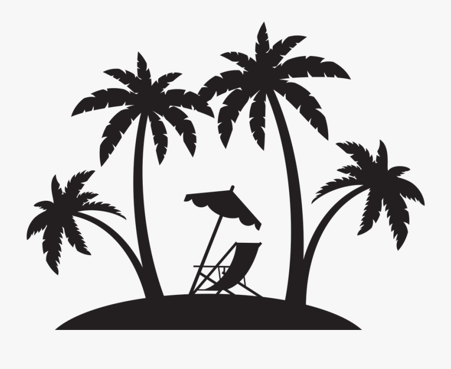 Beach Palm Trees Silhouette, Transparent Clipart