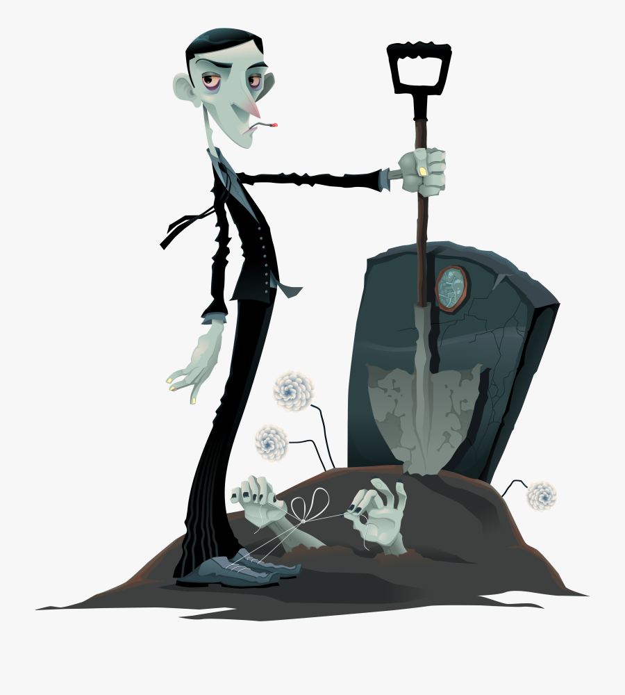 Halloween Zombie And Tombstone Png Clipart Picture - Gravedigger Vector, Transparent Clipart