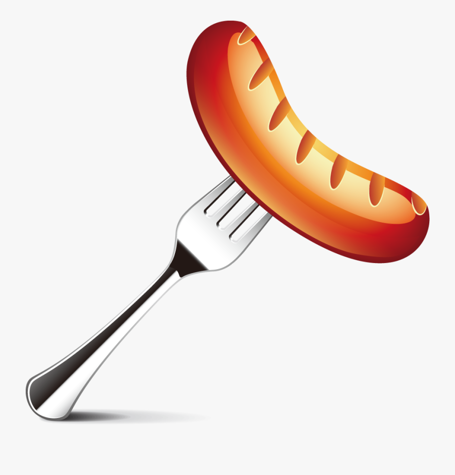 Ketchup Spoon Png Clip Art Black And White - Sausage On A Fork, Transparent Clipart