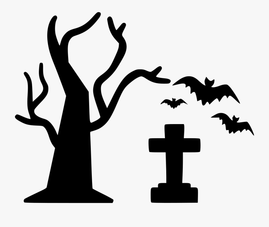 Tree Halloween Grave Graveyard Bats Flying Svg Png - Tree Png Halloween, Transparent Clipart