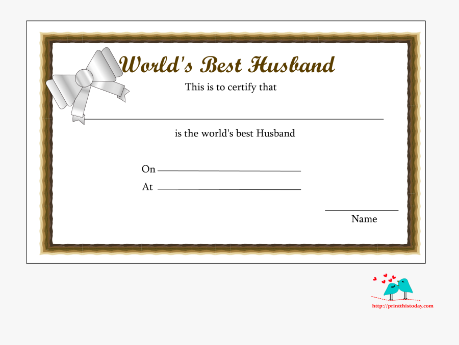 Free Printable World - Worlds Best Husband Award, Transparent Clipart