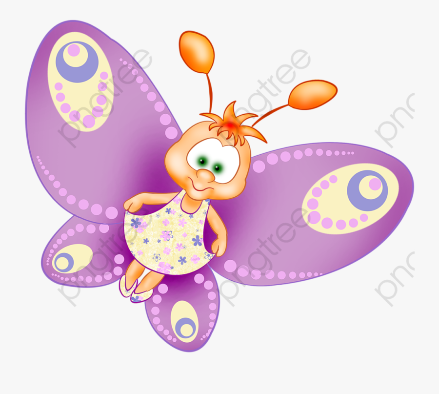 Butterfly Clipart Fairy - Colourful Cartoon Butterfly Transparent Background, Transparent Clipart