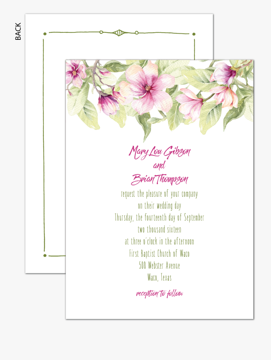 Clip Art Magnolia Wedding Invitation - Gilliflower, Transparent Clipart