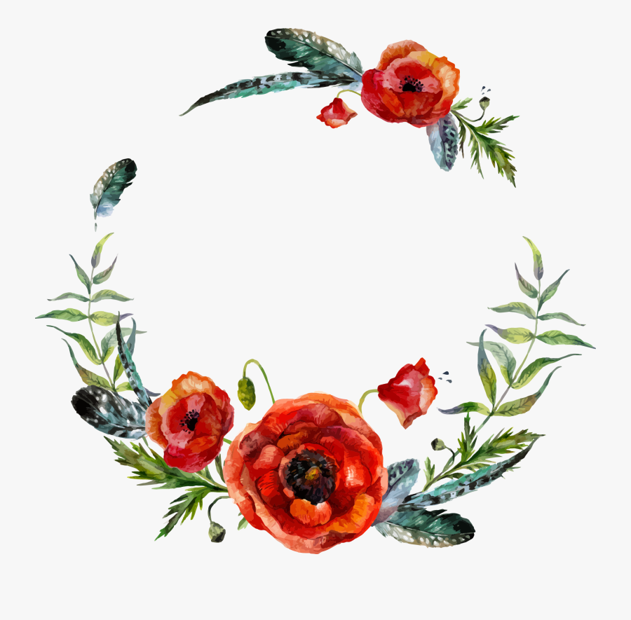 Boho Vector Watercolor - Red Flower Wreath Watercolor, Transparent Clipart