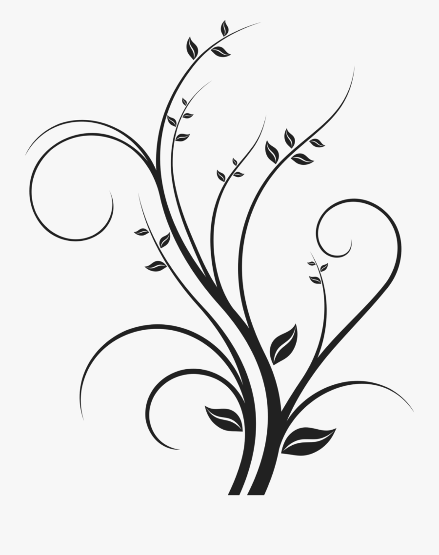 Floral Decorative Line Clip Art - Florals Black And White, Transparent Clipart
