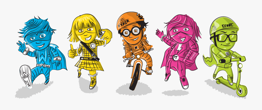 Active School Travel Freeuse Library - Active School Travel Characters, Transparent Clipart