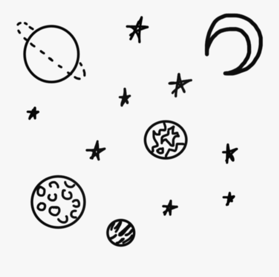 Space Clipart Doodle - Drawing Moon And Stars, Transparent Clipart
