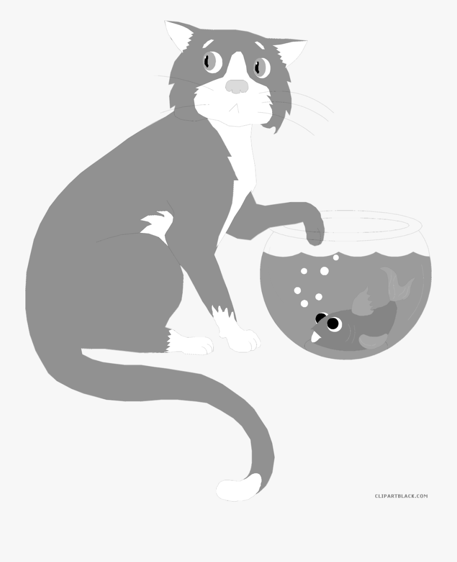 Cat And Fish Clipart - Clipart Cat Looking At Fish, Transparent Clipart