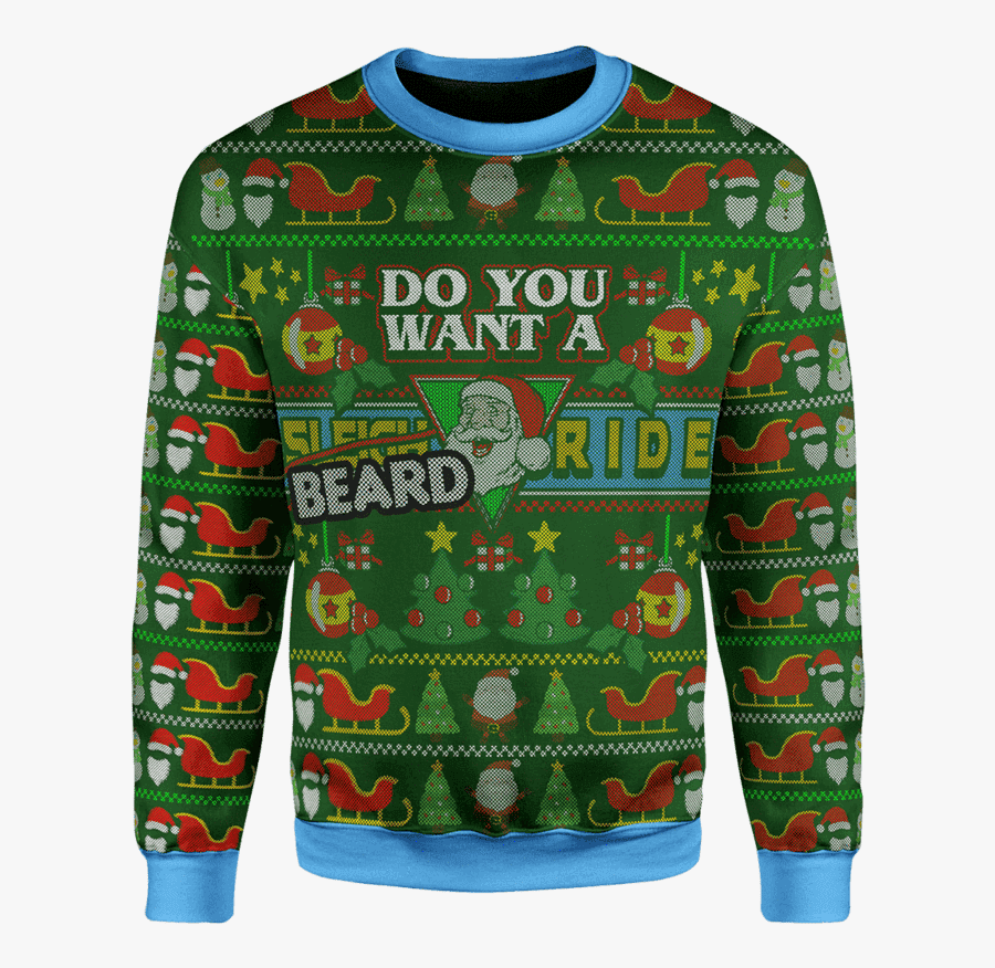 Transparent Ugly Sweater Clipart - Beard Ride Christmas Sweater, Transparent Clipart