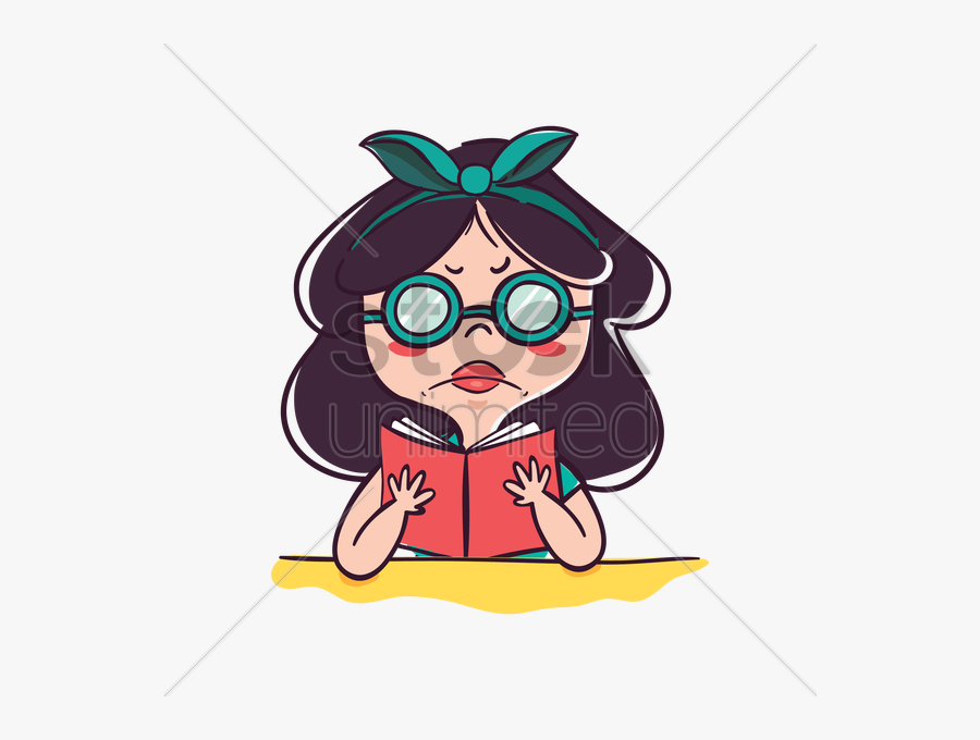 Girl With Glasses Reading Cartoon, Transparent Clipart