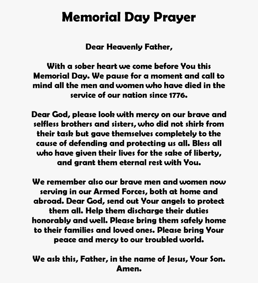 Memorial Day Poems Prayers - Memorial Day Prayer 2019, Transparent Clipart