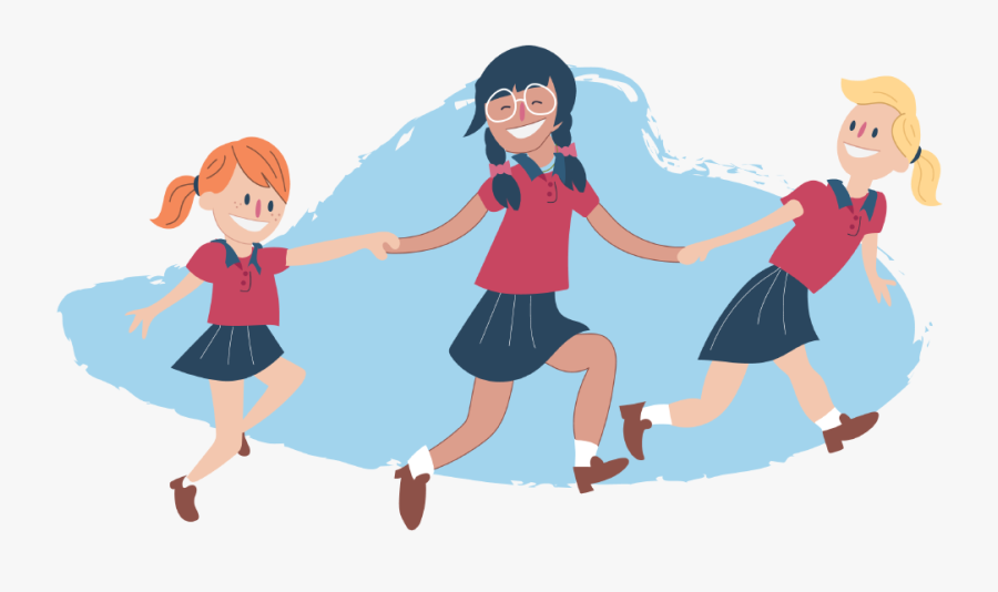 Girls Skipping And Holding Hands Clipart , Png Download - Skipping Holding Hands Cartoon, Transparent Clipart
