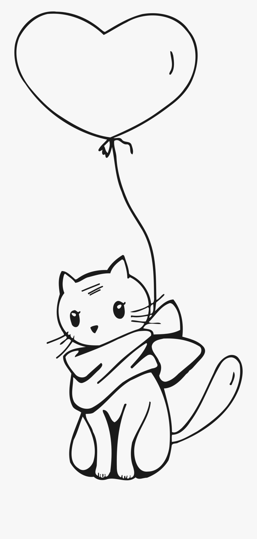 Cat Clipart Tail - Cat With Balloon Drawing, Transparent Clipart