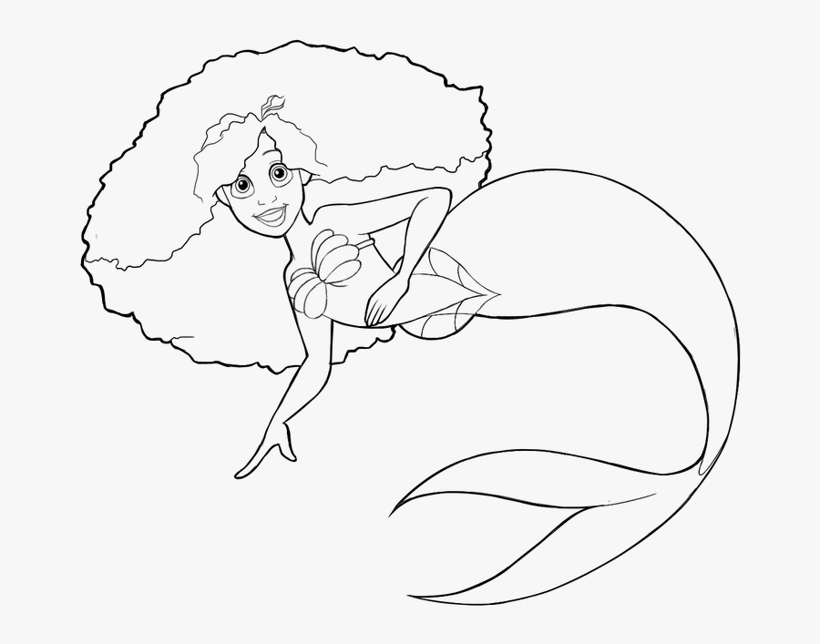 Mermaid Lineart Black And White Free - Line Art, Transparent Clipart