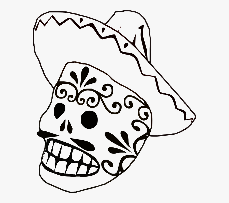 Mask, Mexican, Sombrero, Mustache, Grin - Mexican Clipart Black And White, Transparent Clipart