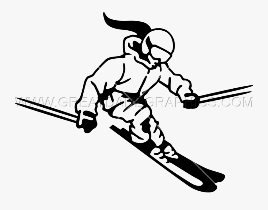 Black And White Girl Skiing Clipart, Transparent Clipart