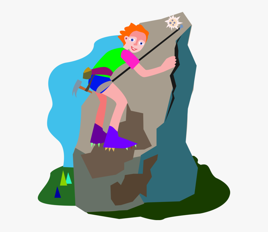Vector Illustration Of Mountain Climber Uses Rope To - Climbing Clipart Png, Transparent Clipart